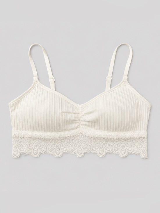 Love To Lounge Other - Ribbed Lace Trim Bralette in Ivory